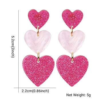 LEE&RO Heart Earrings for Women Dangle Valentine's Day Earrings Heart Earrings Pink Heart Earrings Red Heart Earrings Cute Love Dangling Heart Earrings Mix Style 1