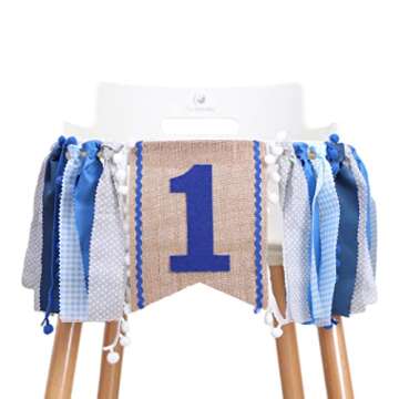 High Chair Banner Boy - First Birthday Decorations For Boy 1st Birthday Banner Highchair Party Supplies Photo Booth Props(Blue White)