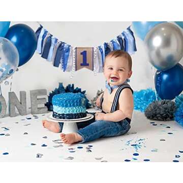 High Chair Banner Boy - First Birthday Decorations For Boy 1st Birthday Banner Highchair Party Supplies Photo Booth Props(Blue White)