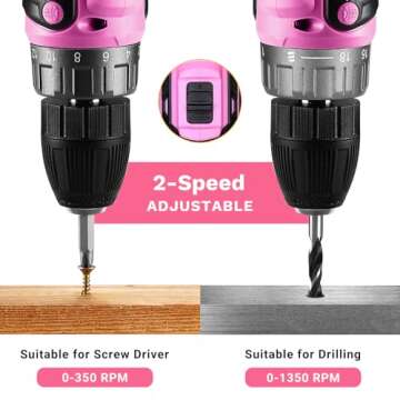 Power Drill Cordless: DEKO PRO Pink Cordless Drill 20V Electric Power Drill Set Tool for Women Drills Cordless with Battery and Charger Drill Driver 20 Volt Drill Driver Kit