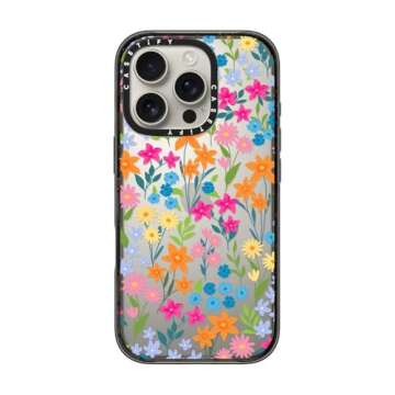 CASETiFY Impact Case for iPhone 16 Pro [Slim / 8.2 ft. 4X Military Grade Drop Protection/Wireless Charging Compatible] - Bright Spring Flowers - Clear Black