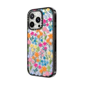 CASETiFY Impact Case for iPhone 16 Pro [Slim / 8.2 ft. 4X Military Grade Drop Protection/Wireless Charging Compatible] - Bright Spring Flowers - Clear Black