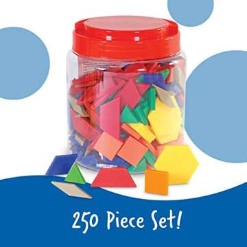 Learning Resources Plastic Pattern Blocks - Set of 250, Ages 3+, Shape Games for Preschoolers, Homeschool Supplies, Shape Manipulatives for Kids,Back to School Supplies,Teacher Supplies