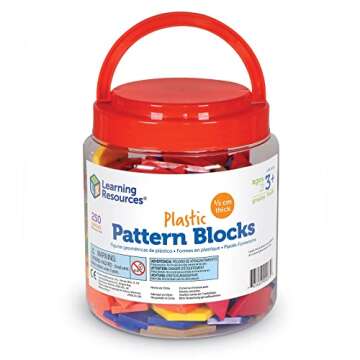 Learning Resources Plastic Pattern Blocks - Set of 250, Ages 3+, Shape Games for Preschoolers, Homeschool Supplies, Shape Manipulatives for Kids,Back to School Supplies,Teacher Supplies