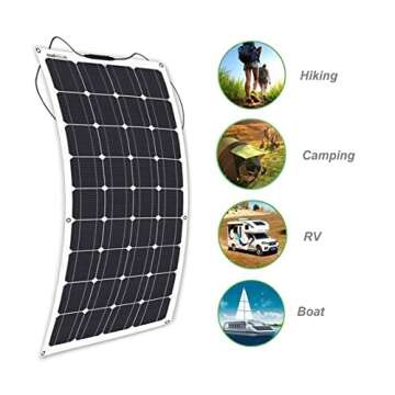 Flexible Solar Panel 100W 12V, Lightweight Bendable Mono Solar Panels Charger Off-Grid, Innovative New Strong Encapsulant for Hiking, Marine Yacht, RV, Boats, Cabin, Tent, Car, Trailer, Curve Surfaces