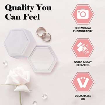 NIMSIN Premium Velvet Ring Box for Wedding Ceremony | Elegant & Cute Wedding Ring Box w/Detachable Lid | Ideal For Photoshoots, Proposal, Engagement & Wedding Events | Hexagon Double Ring Box (White)