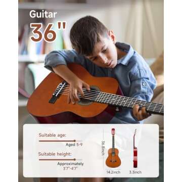 Moukey 36" Acoustic Guitar for Kids - Complete Beginner Kit