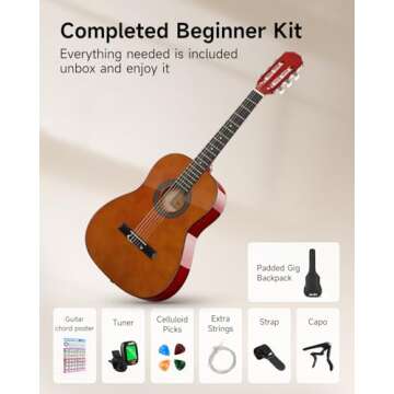 Moukey 36" Acoustic Guitar Kit for Beginners - Brown