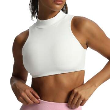 Aoxjox Women's Kim Cutout High Neck Tank Top Workout Sports Bras Fitness Padded Training Gym Bra Yoga Crop (White, Small)