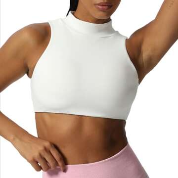 Aoxjox Women's Kim Cutout High Neck Tank Top Workout Sports Bras Fitness Padded Training Gym Bra Yoga Crop (White, Small)