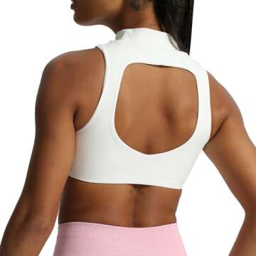 Aoxjox Women's Kim Cutout High Neck Tank Top Workout Sports Bras Fitness Padded Training Gym Bra Yoga Crop (White, Small)