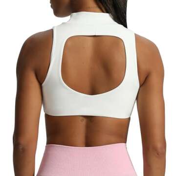 Aoxjox Women's Kim Cutout High Neck Tank Top Workout Sports Bras Fitness Padded Training Gym Bra Yoga Crop (White, Small)