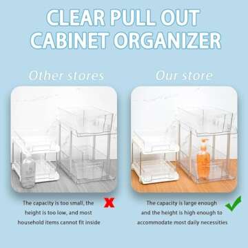 2 Sets Large Capacity Under Sink Organizers And Storage,Multi-Purpose 2 Tier 9.6"Tall Under Bathroom Sink Organizer and Under Cabinet Storage,Clear Pull Out Medicine Cabinet Organizer With 8 Dividers