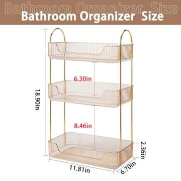 shuang qing Bathroom Counter Organizer Countertop Storage, Cosmetics Skincare Shelf Organizer, Makeup Organizer Perfume for Dresser Vanity Tray, Spice Rack Organizer for Kitchen (3 Tier-Gold)