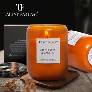 TALENT FAREAST Relaxing Candle Red Cherry & Vanilla Scented for Home 8.8 OZ Aromatherapy Candles 35 Hour Long Lasting Natural Soy Wax Premium Fragrance Luxury Gift Glass Candle