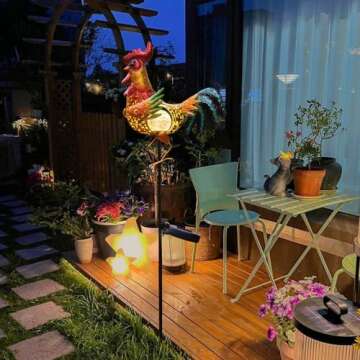 Tryme Chicken Decor Rooster Solar Lights Outdoor Decorative Garden Statue Gifts for Chicken Lovers Women Mother Metal Chicken Yard Art for Lawn