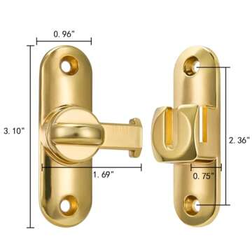 INIRET 3 Packs Barn Door Latches,Gold 90/180 Degree Gate Lock,Flip Gate Latches Hardware,Zinc Alloy Right Angle Door Lock Latch,Door Security Sliding Door Latch Lock fo Cabinets,Bathroom