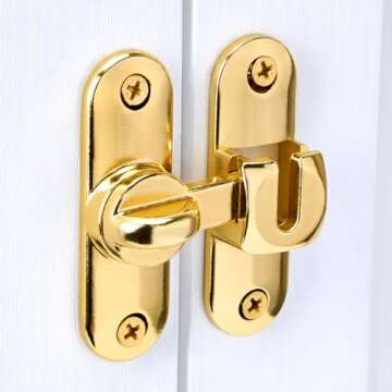 INIRET 3 Packs Barn Door Latches,Gold 90/180 Degree Gate Lock,Flip Gate Latches Hardware,Zinc Alloy Right Angle Door Lock Latch,Door Security Sliding Door Latch Lock fo Cabinets,Bathroom