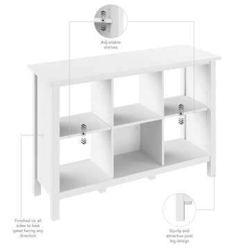 Bush Furniture Broadview 6 Cube, Home Office Storage Solution, Compact Shelving Unit for Workspace, Multi-Purpose Organizer for Books, 30W, Pure White