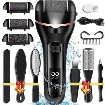 Callus Remover for Feet, 13-in-1 Professional Pedicure Tools Foot Care Kit, Foot Scrubber Electric Feet File Pedi for Hard Cracked Dry Dead Skin, 3 Rollers, 2 Speed, Battery Display (Black)