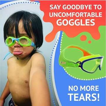 Frogglez Youth Wide View Anti-Fog Crystal Clear Swim Goggle Mask for Kids under 10 (Ages 4-10) Recommended by Olympic Swimmers; Premium Pain-Free Strap, Green