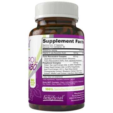 PURELY beneficial RESVERATROL1450-90day Supply, 1450mg per Serving of Potent Antioxidants & Trans-Resveratrol, Promotes Anti-Aging, Cardiovascular Support, Maximum Benefits (1bottle)