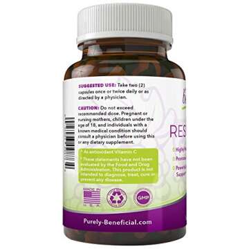 PURELY beneficial RESVERATROL1450-90day Supply, 1450mg per Serving of Potent Antioxidants & Trans-Resveratrol, Promotes Anti-Aging, Cardiovascular Support, Maximum Benefits (1bottle)