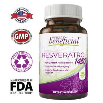 PURELY beneficial RESVERATROL1450-90day Supply, 1450mg per Serving of Potent Antioxidants & Trans-Resveratrol, Promotes Anti-Aging, Cardiovascular Support, Maximum Benefits (1bottle)