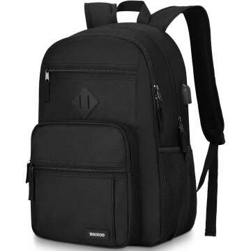 Black Backpack for Men & Women - Lightweight Casual Laptop Bag