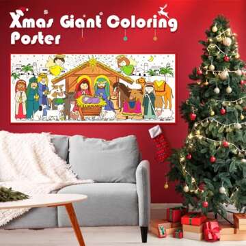 Tetor Giant Nativity Scene Coloring Poster or Table Cover | Extra Large 30 x 72 inches | Paper Religious Holiday Tablecloth for Church or School | Huge Manger Activity Pages for Kids