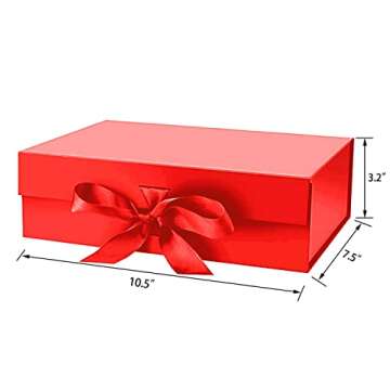 Bobobag 10.5" Large Gift box with Magnetic Lid and Ribbon for Christmas,Valentine's day,Birthdays, Bridal Gifts,Weddings,DIY and so on (Large, Red)