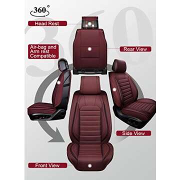 OASIS AUTO Car Seat Covers Accessories Full Set Premium Nappa Leather Cushion Protector Universal Fit for Most Cars SUV Pick-up Truck, Automotive Vehicle Auto Interior Décor (OS-012 Burgundy)