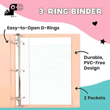 Yoobi 2 Inch Binder Set, 3 Ring Binders with Plastic Cover, 2 Pocket Sleeves and D Rings, Organizer for up to 500 Sheets of Loose Paper, 4 Pack Cute Binders, Multicolor, Office or School Supplies