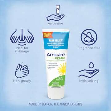 Boiron Arnicare Cream for Soothing Relief for Joint Pain, Muscle Pain, Muscle Soreness, and Swelling from Bruises or Injury - Fast Absorbing and Fragrance-Free - 4.2 oz