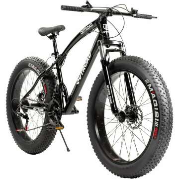 Outroad Fat Tire Mountain Bike with 26 inch Wheels, 21 Speed with High Carbon Steel Frame, Double Disc Brake and Front Suspension Anti-Slip Bikes