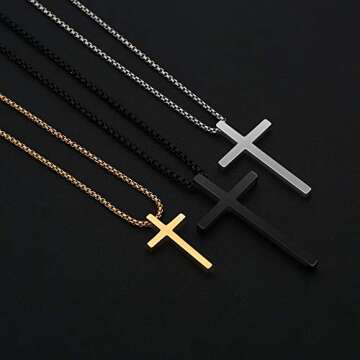 M MOOHAM Black Cross Pendant Necklace 18 Inch Chain