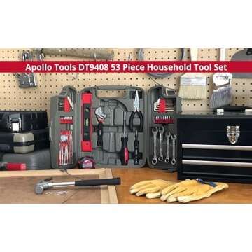 Apollo Tools 53 Piece Home Repair Tool Set with Toolbox Storage Case, Basic Tool Set for General Household Repairs and DIY, Includes Most Useful Hand Tools - Red