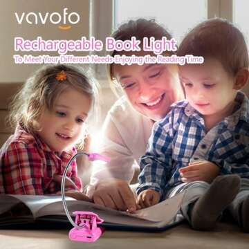 VAVOFO Rechargeable Book Light for Reading in Bed Kids, 7 LED Reading Light with 9-Level Warm Cool White Daylight, Eye Care Lamp with Power Indicator for Bookworms (Rose)