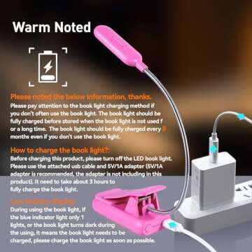 VAVOFO Rechargeable Book Light for Reading in Bed Kids, 7 LED Reading Light with 9-Level Warm Cool White Daylight, Eye Care Lamp with Power Indicator for Bookworms (Rose)