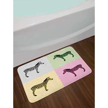 Ambesonne Pink Zebra Bath Mat, Zebras in Boxes Pop Art Avant Garde Influence Graphic, Plush Bathroom Decor Mat with Non Slip Backing, 30.2" x 20", Multicolor