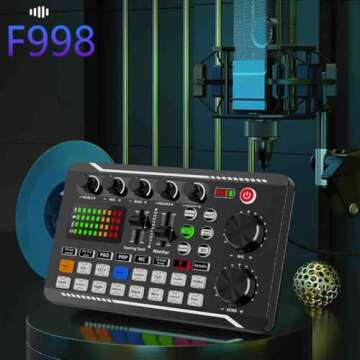 Live Sound Card F998: DJ Mixer Effects & Voice Changer for Streaming