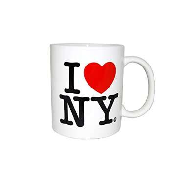 I Love New York Colorful Mugs- 11 oz Double Sided I Love NY Mugs in Colors Yellow, Pink, Orange, Blue, Purple, Black and White Souvenirs (White)