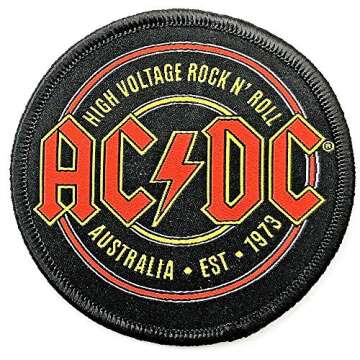 Ac/Dc Patch High Voltage Est 1973 Band Logo Official Black Iron On Size One Size