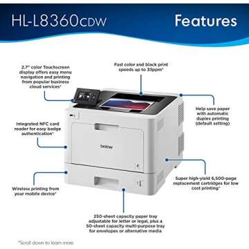 Brother Business Color Laser Printer, HL-L8360CDW, Wireless Networking, Automatic Duplex Printing, Mobile Printing, Cloud Printing, Amazon Dash Replenishment Ready,White