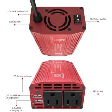 BESTEK 300W Power Inverter - DC 12V to 110V AC