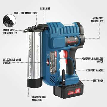 Enhulk Cordless Brad Nailer w/Brushless Motor, 18 GA 2-in-1 Nail Gun/Electric Stapler, 20V 4.0Ah Battery Powered Nailer Gun for Upholstery, Home Improvement and Woodworking, Carrying Case Included