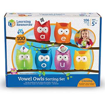 Learning Resources Vowel Owls Sorting Set, Word Recognition, Assorted Colors, Set of 6, Ages 5+