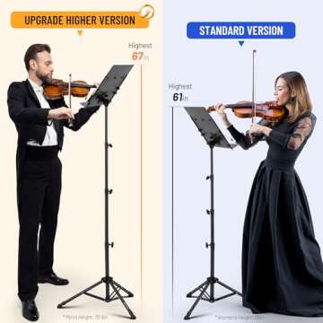 CAHAYA Sheet Music Stand Foldable: Music Stands with Tri-fold Panel Height Adjustable to 67in Metal Material Portable Sturdy for Music Book Laptop Notebook