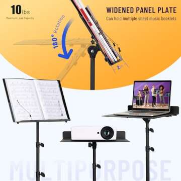 CAHAYA Sheet Music Stand Foldable: Music Stands with Tri-fold Panel Height Adjustable to 67in Metal Material Portable Sturdy for Music Book Laptop Notebook