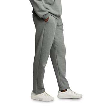 Fruit of the Loom Men's Eversoft Fleece Open Bottom Sweatpants with Pockets, Relaxed Fit, Moisture Wicking, Breathable, Grey Heather, Large